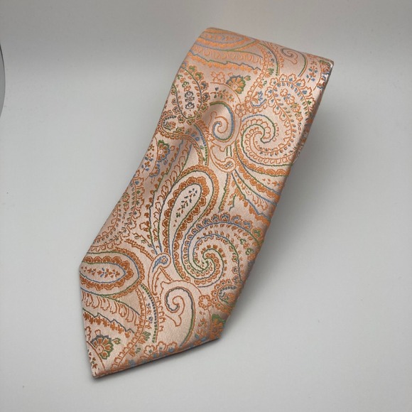 Gianfranco Other - Gianfranco Italy Microfiber‎ Peach Orange Paisley Necktie Handmade